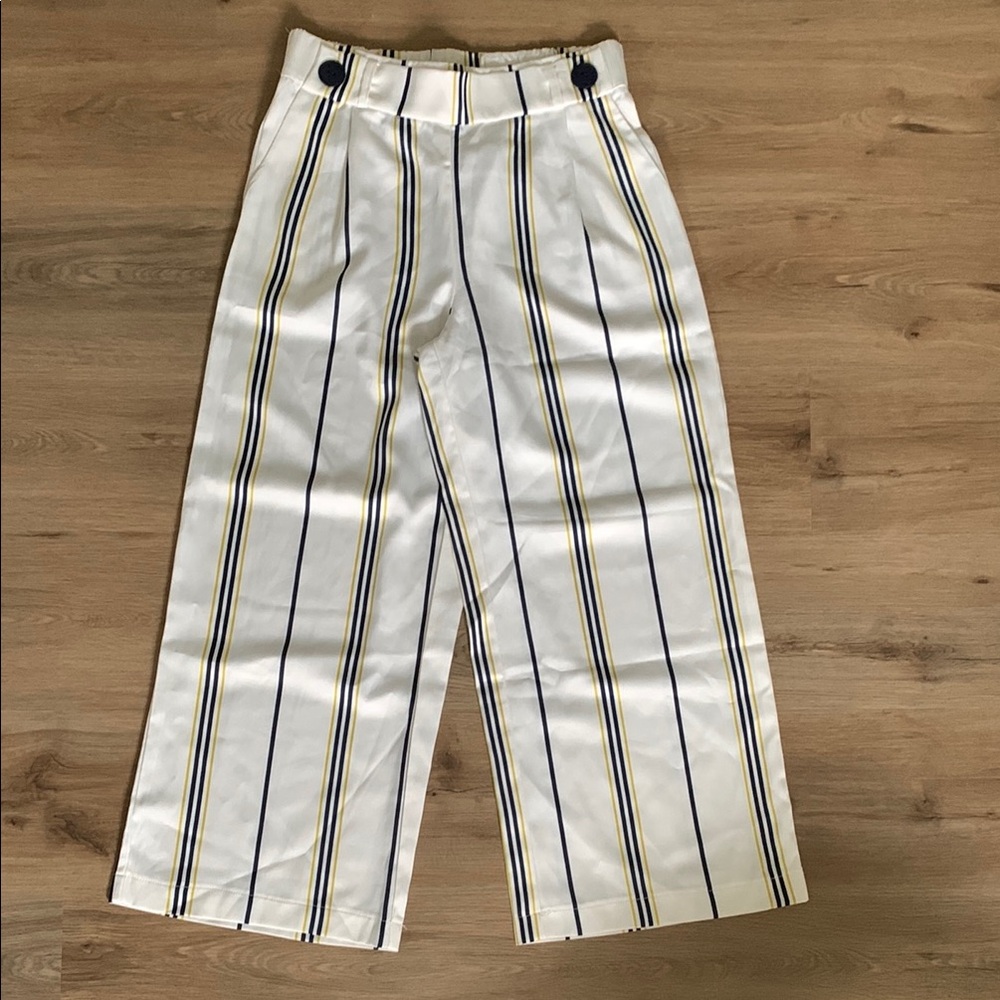Goodnight Macaroon White and Blue Striped Wide Leg Pants